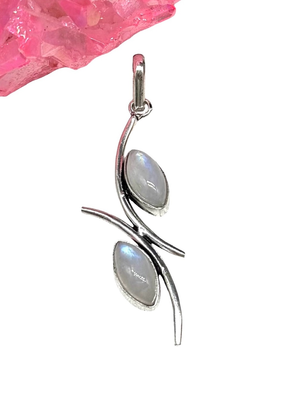 Rainbow Moonstone Necklace Pendant 925 Sterling Silver Overlay